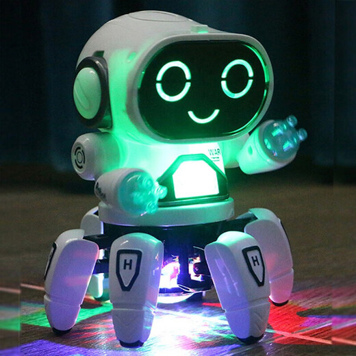 Wus Geschichte Kinderspielzeug tanzt Roboter Boy 1-3 Jahre altes Kinder 2-4 Jahre altes Mädchen Einjährig Baby Baby Elektrische Spielzeug Sechsklauen-Roboter-Blau [Batteriemodell] Head-up-Training singen Tanz Sammeln Baby Artefakt