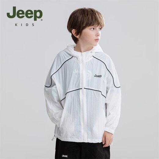 Jeep children's sun protection clothing 2025 summer new breathable skin clothing boys and girls sun protection clothing hooded thin jacket white 110 cm