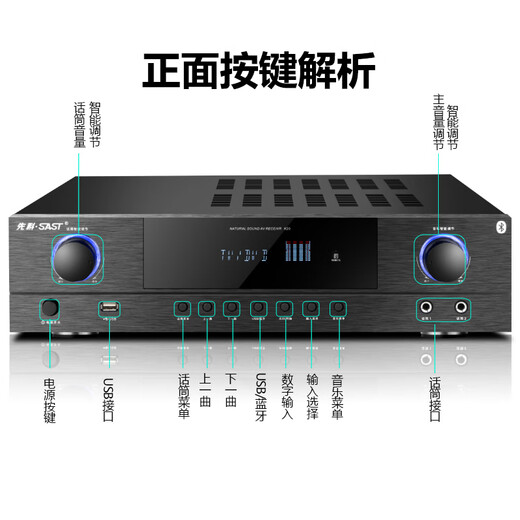 先科(SAST) K20功放机家用5.1家庭影院功放 大功率专业卡拉ok音响数字AV重低音蓝牙功放 K20光纤同轴版-无损解码