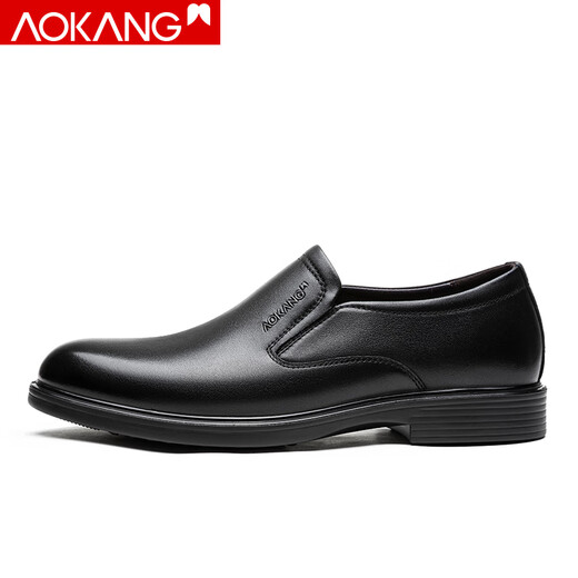 Aokang Men's Shoes Spring Business Formal Leather Shoes Men's Genuine Leather Slip-on British Derby Shoes Low-top Slip-On Work Shoes Black 105219076 42
