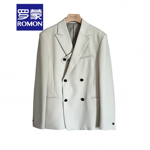 ROMON Light Luxury Commuting Internet Celebrity Suit Suit Men's Light Mature Style Loose Chest Strap Design Double-breasted Casual Suit Two-piece Set Apricot Single Suit XL