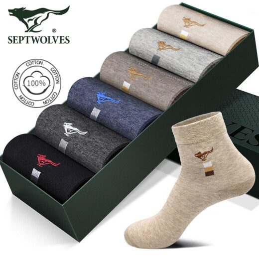 Septwolves Socks Men's Socks 100% Cotton Summer Casual Men's Socks Comfortable Breathable Sweat-Absorbent Mid-calf Socks Fashionable Floral Antibacterial Style 6 Pairs