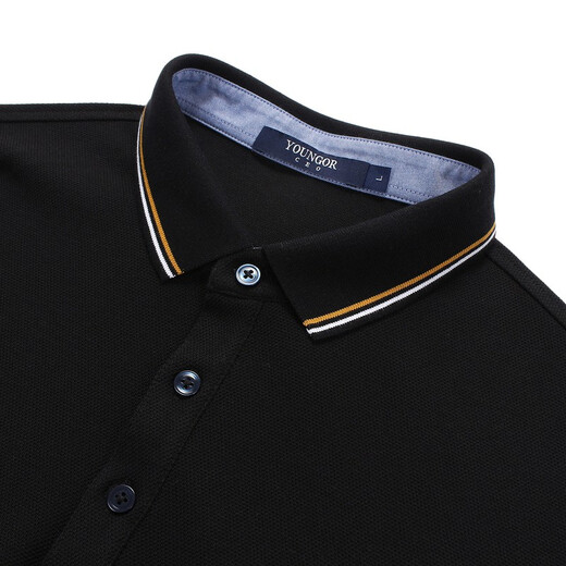 YOUNGOR long-sleeved POLO shirt men's lapel embroidered chest pure cotton fabric feels soft, delicate and breathable POLO shirt VLPC505999ACA black 2XL