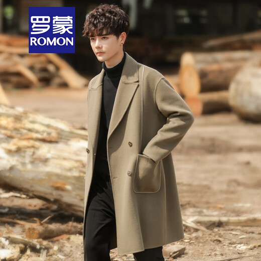 Romon (Romon) Bright-Line-Design doppelseitiger Wollmantel für Herren-Mitte des Herbstes und Winterkaschmirwolle, verdickte Windbreaker-Jacke für Männer grau-grüne XL (145-165jin [Jin ist ungefähr 0,5 kg])