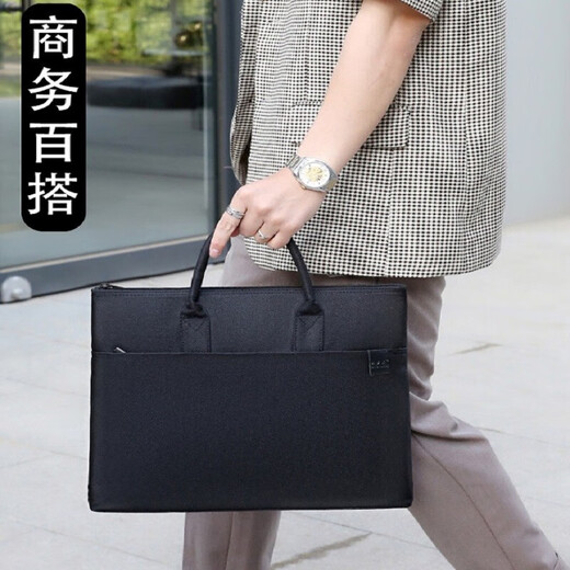 文件包定制男女大容量多层会议包手提文件袋商务包帆布防水多层拉链事务包资料袋 6996横版【手提双层大容量】