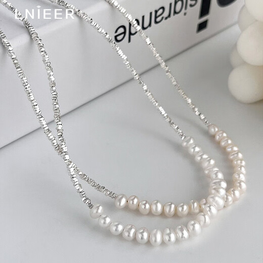 Lnieer broken silver several taels of pearl necklace women's 925 silver 2025 new clavicle chain niche high-end light luxury broken silver 925 silver broken silver multi-pearl necklace