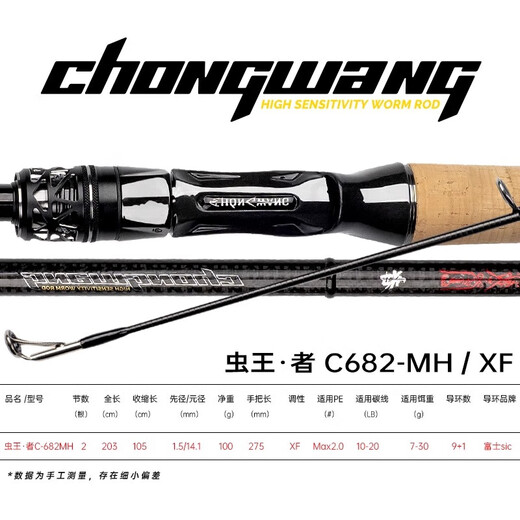 Zhizunfang Insect King Luya Rod Straight Handle Gun Handle Carbon Rod High-end Long-range Cork Insect Rod Curved Mouth Mandarin Bass Fishing Rod 2.03m Gun 682-MH Professional Long-range Insect Rod