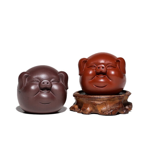 Fuyaji tea pet ornaments Yixing original mineral purple sand handmade piglet tea play handle piece Dahongpao style