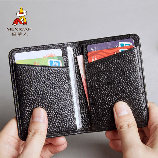 Tarjeta de espantapájaros Bolsa de cuero genuino para hombres Mini Mini Small Card Bag Suptor de tarjetas de presentación Simple Licencia de conducir Caso de cuero Totador de tarjeta portátil Negro (Mini Style 6 Ranuras de tarjetas)