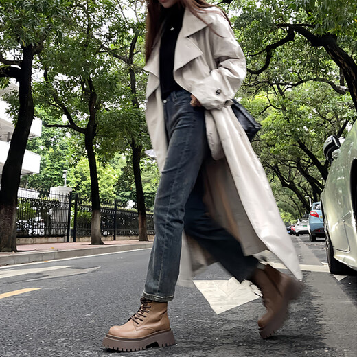 暄琰厚底马丁靴女2025新款百搭时尚增高显瘦百搭英伦风机车短靴子 棕色马丁靴女 39
