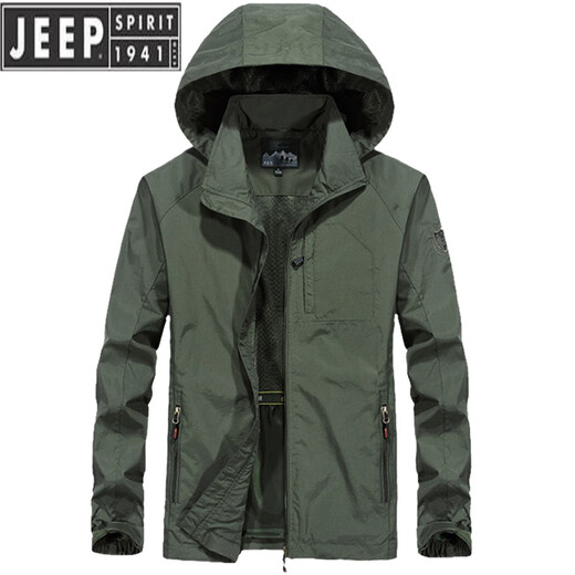 JEEP SPIRITJeep/Jeep Spring and Autumn Thin Windbreaker Jacket Men's Casual All-Match Work Jacket Gram Large Size Quick-Drying Anti-Proof Khaki - Spring and Autumn Thin Section 3XL