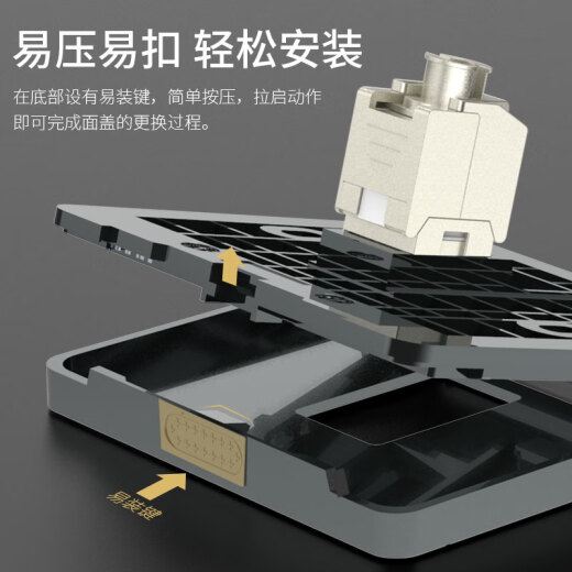 Class 10,000 network panel network cable socket double position double port single port with shielded Category 6A7 Gigabit Category 6A5e free module computer phone 86 type information network port panel [gray] Category 7 single port socket