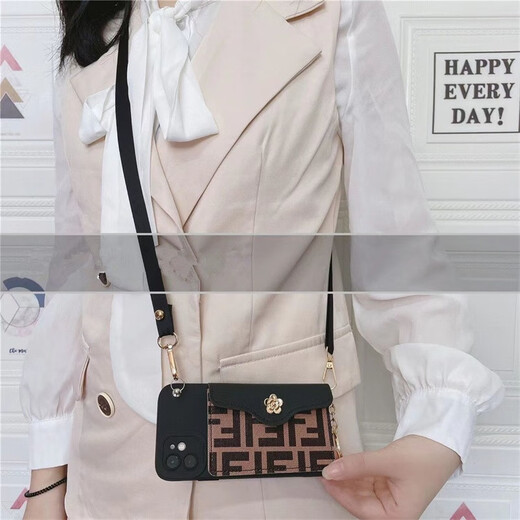 Collier Huawei Phone Mobile Lanyard Crossbody peut être soutenu par une corde Boîte de téléphone mobile Feel Halter Couc Durable Portefeuille Bagure de cartes de cartes Houndstooth Brown Bott