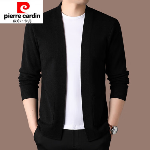 Pier Cardin high-end cardigan men's knitted cardigan spring and autumn new solid color fashionable and versatile casual black sweater jacket dark gray 175/ (suitable for weights 140-160)