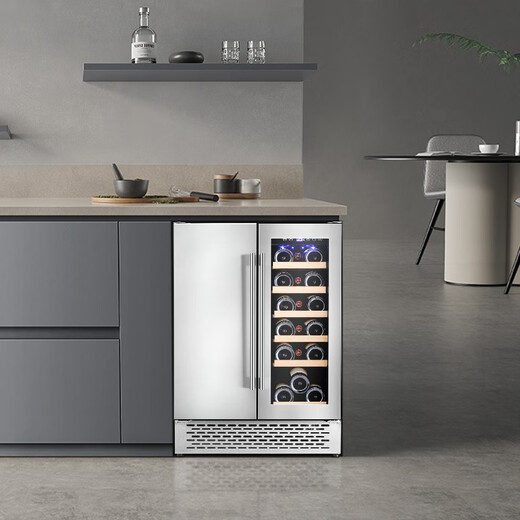 Bacchus wine cabinet embedded thermostat wine cabinet home refrigerated wine cabinet tea cabinet beer sparkling wine champagne Remy Martin small bar double door simple air-cooled frost-free YC-120 flat stainless steel door style 120L