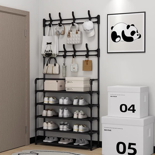 Nifeng household shoe rack door dormitory coat rack simple coat and hat integrated shoe cabinet storage rental house multi-functional storage rack 3 layers black length 50-simple small size