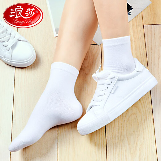 浪莎（LangSha）袜子女纯棉夏季中筒袜全棉超薄防臭透气吸汗四季白色少女学生棉袜 100%棉【春秋袜6双】混色 699款 均码 35至39码
