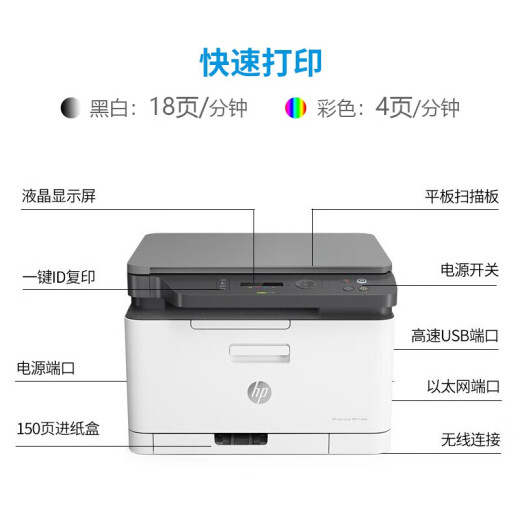 惠普（HP） M178nw 179fnwA4彩色激光打印机复印扫描多功能一体机 有线无线网络 家用商用办公专业打印机 M178nw【打印复印扫描】无线+有线网络 全国联保