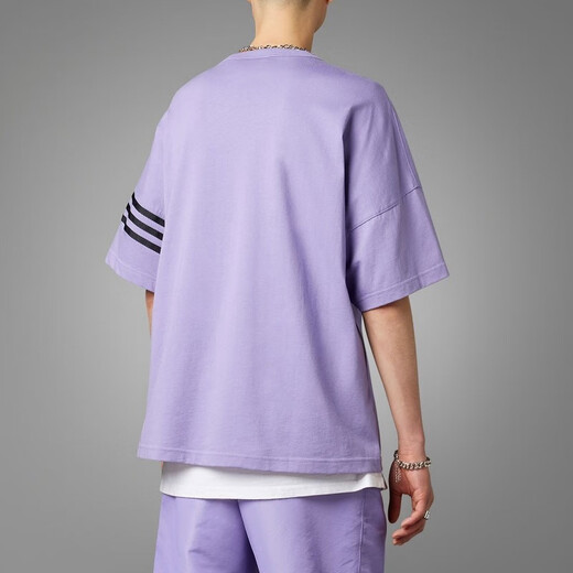Adidas Clover T-shirt à manches courtes pour hommes 2025 Été Nouvelles vêtements de sport lâche rond coule décontracté à épaule basse supérieure demi-manche coton pur hr3291 violet s