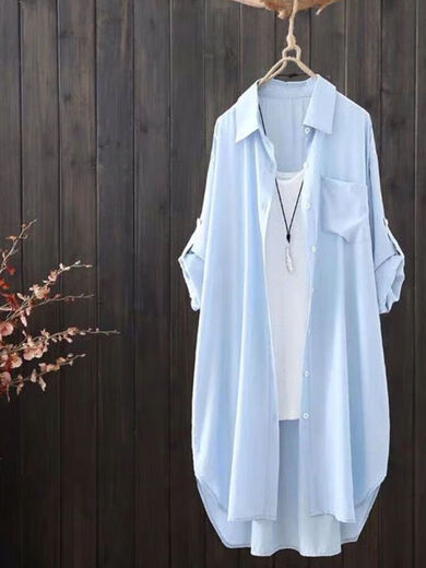 Camisa de manga larga de algodón de algodón de gochiei para mujeres a mitad de longitud 2025 chaqueta de primavera y verano nueva cárdigan literario suelto blanco 679 m