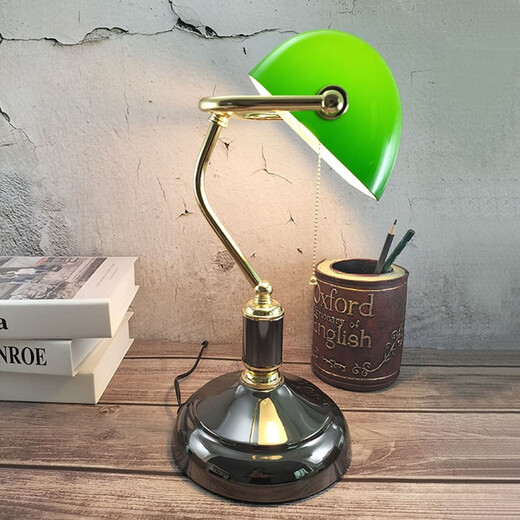 Huajiang (HUAJIANG) nostalgic American retro classical bank table lamp study desk study table lamp Republic of China old-fashioned green shade old Shanghai lamp glass shade double control switch 8 watt switching three-color LED