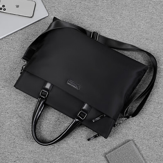 Fadelu Waterproof Waterproof Handbag Men's Briefcase Business Shoulder Messenger Bag Men's 14-inch Casual Computer Cloth Bag Black