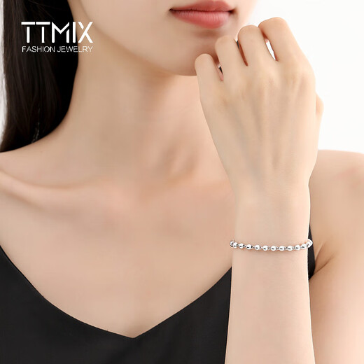 TTMIX Platinum Ball Bead Bracelet PT950 Platinum Transfer Beads Women's Hand Jewelry Real Gold Buddha Beads Bracelet 4.9-5.1g 16+3cm Thick 3.0mm