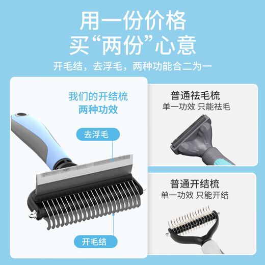 Huayuan Pet Tools (hoopet) dog comb to remove floating hair, detangle comb, dog hair cleaner, dehairing knife, comb brush, pet cat comb, upgraded dual-purpose - blue 22 teeth (medium and large dogs and cats)