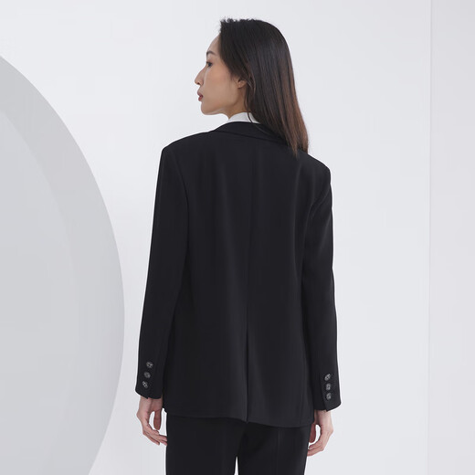 雅戈尔（YOUNGOR）套西上衣女673款双排一粒扣宽松版西服垂感挺括新品商场同款 黑色 L 170/92A