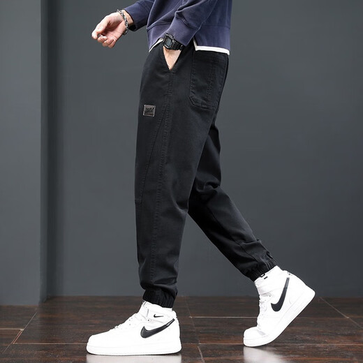 Charluoel Casual Hosen Herren Frühlings- und Herbststil Hosen Herren Krawatten Harem Hosen Sporthosen Herren Neun-Punkte-Tide Long Hosen 689 Black XL (125-145jin [Jin gleich 0,5 kg]))