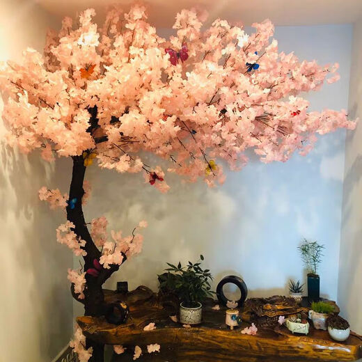 Flower e flow simulated cherry blossom fake peach tree large plant simulated cherry blossom tree simulated peach blossom tree wishing tree peach blossom living room decoration round 2.5 meters high 2 meters wide