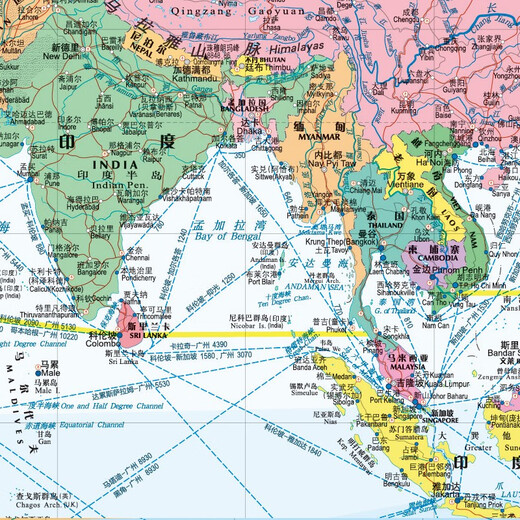 世界海运交通图挂图（折叠易携带版 大尺寸约1.5米*0.7米 中英文对照 世界交通地图 国际航海线 交通线 港口油港  