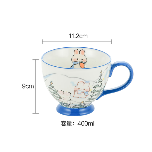 NetEase Selected Pastoral Hand-painted Series Oatmeal Cup Mug Breakfast Bowl Ceramic Water Cup Tea Cup Coffee Oatmeal Summer Flower Rabbit-400ml