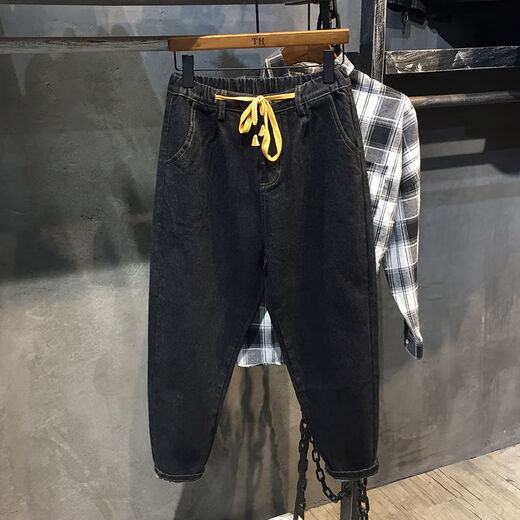 ZMEX牛仔裤男士新款宽松潮流百搭哈伦小脚裤子男九分萝卜裤男 K304  浅蓝色 L