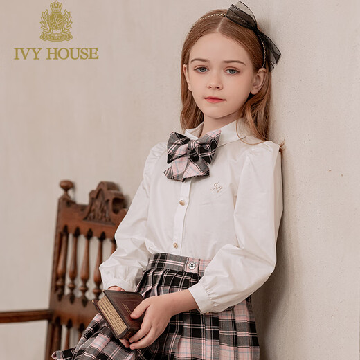 IVY HOUSE Ivy children's clothing girls' shirt autumn new style parent-child clothing fashionable versatile exquisite basic white top white (collar flower not included) 120