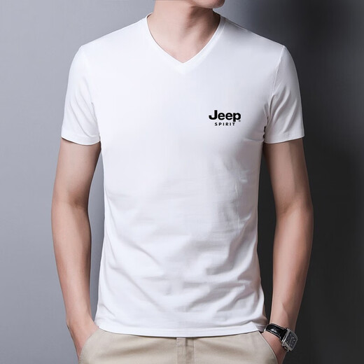 JEEP SPIRIT吉普短袖T恤男士上衣服夏季潮流纯色休闲半截袖冰丝百搭半袖服装 9922黑色 L (110斤-125斤)