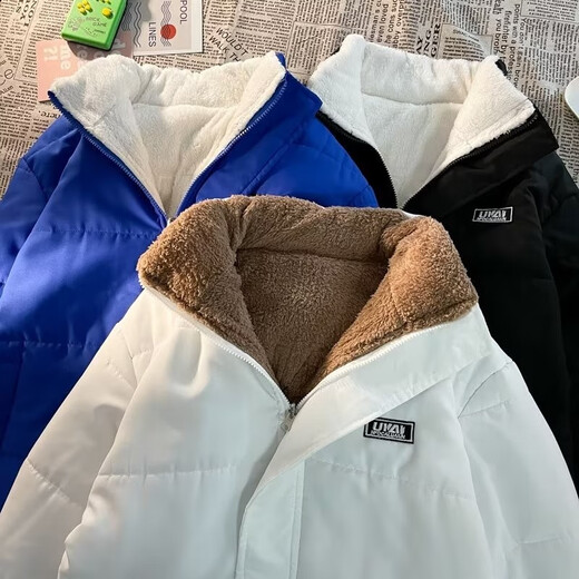 斯比来 棉服男2024冬季新款加厚羊羔绒外套美式休闲宽松时尚情侣棉衣 1706白色 XL（120-140斤）