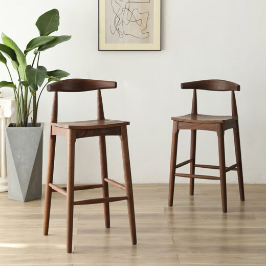 Yinshan Sumu North American black walnut bar chair home modern simple solid wood bar stool Nordic Japanese style solid wood cushion 75 seat height