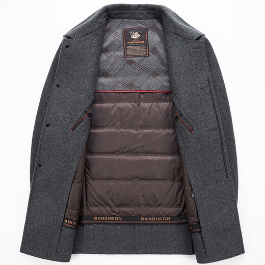 恒源祥双面呢羊毛呢子大衣男士中长款冬季可脱卸羽绒内胆羊绒翻领外套男 Y2316藏青色(可拆卸鹅绒内胆) M 170码-适合体重100-120斤