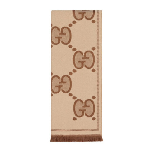 Gucci (Gucci) Women's Beige Brown Wool GG Écharpe double face 581537 3G200 9764 BEIGE 195 * 45CM