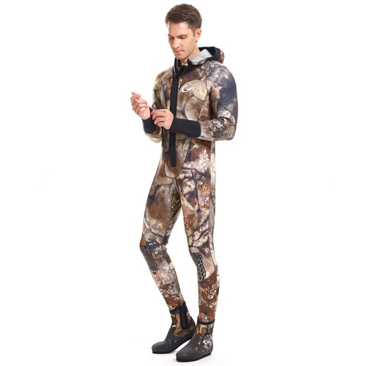 Swimming speed (Yon sub) YON SUB wetsuit one-piece thickened hooded wetsuit snorkeling suit 5mm winter swimming thermal suit cold-proof surfing suit 5MM gray camouflage plus velvet style XL