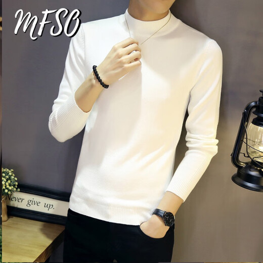 Mofusou sweater men's winter half turtleneck sweater 2020 autumn and winter new Korean style slim youth student trendy brand bottoming shirt men's coat sweater winter white M (recommended weight 95-115Jin [Jin equals 0.5 kg])