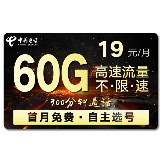 China Telecom (CHINATELECOM) Telecom data card 4g unlimited data Internet card mobile phone card 5g unlimited speed pure data [special card] 19 yuan 60G high speed-300 minutes-free in the first month
