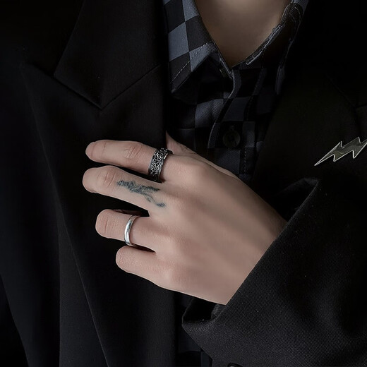 MOLC men's ring is trendy, cool, simple and advanced, boys' personalized titanium steel retro single index finger ring, a birthday gift for a friend R0399 trendy and cool ring-US size 9