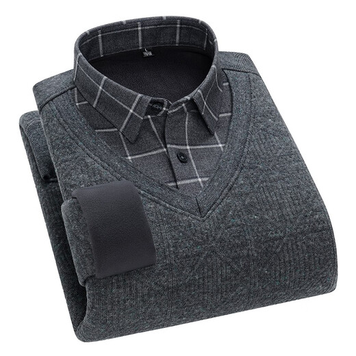 Monde chaud chemise chaude hommes plus velours chemise pour hommes épaissis faux collier épissé en deux pièces.