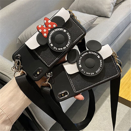Lieehaen is suitable for Huawei crossbody coin purse, integrated mobile phone case, hand rope crossbody bag, simple women's card bag, full cover soft shell cartoon cute black Minnie coin purse + crossbody lanyard + hand rope Huawei mate60pro/mate60pro+