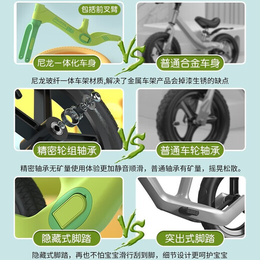 ITPO【配头盔/护具】儿童平衡车滑步车4-6岁滑行学步车1-3岁礼物 黑橙色【尼龙玻纤车架】+打气筒