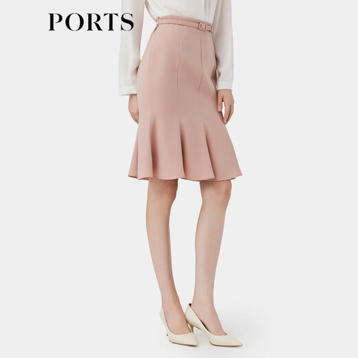 PORTS Women's Autumn New Gentle Style Belt Decoration Hip Fishtail Skirt ALN8S001JWP048 Pink XS (2)