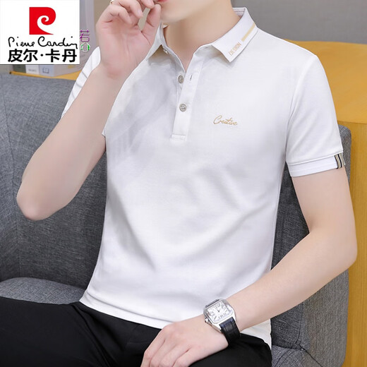 Pierre cardin business casual embroidery POLOT shirt solid color cotton short-sleeved T-shirt men's summer lapel top men's T-shirt dark blue 683 models M 85-100Jin [Jin equals 0.5 kg]