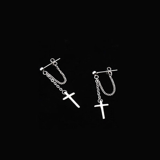 Hai Yiduo personalized cross earrings, handsome hip-hop earrings, cool style, high-end couple pendant earrings, social punk ear clips, cross chain, pair of earrings